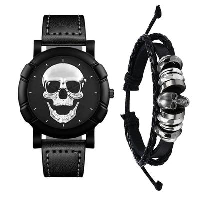 Skull Bangle Watch Seiko 2 Piece Skull Accessory Watch Steam Era Punk Clock Disc Watch Life Waterproof Manual Winding Leather Bracelet Leather Party