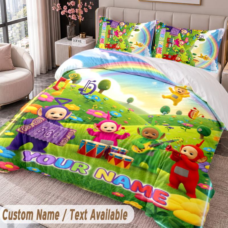 Custom Name Text 3Pcs Bedding Set Teletubbies Duvet Cover And Two Pillowcases