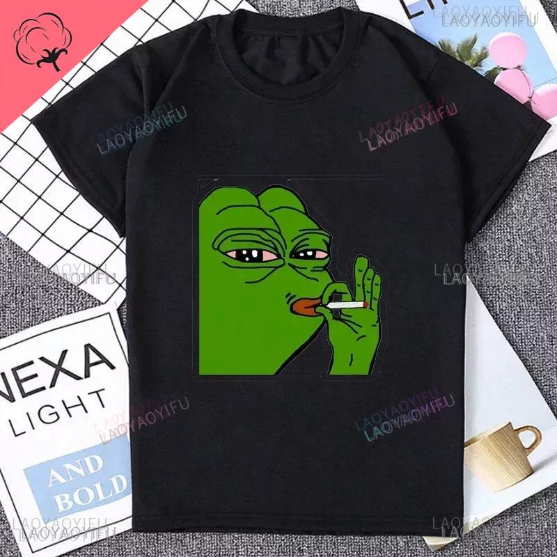 Fun Cartoon Pepe Frog Emote Graphic Print Casual Harajuku Fashion Street Wear Trend Summer Men Women Universal Crewneck Tshirt
