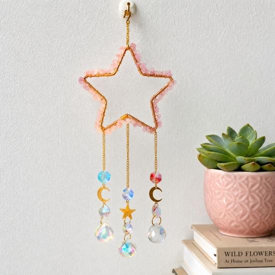 Yousheng Crystals Suncatcher, Hanging Star Sun Catcher with Prisms for Windows, Healing Crystal Wind Chimes Decor for Home, Gift for Christmas