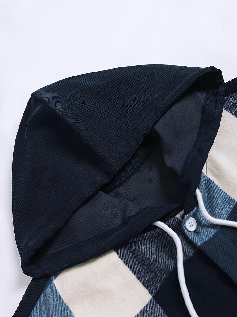 2023 Men's Hooded Plaid Long Sleeve Thickened Shirt - Cold Resistant Autumn Wear