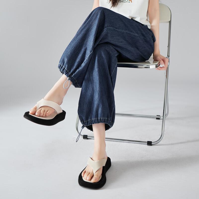 SOFSIL Women's Cotton Linen Elastic Waist Jogger Jeans