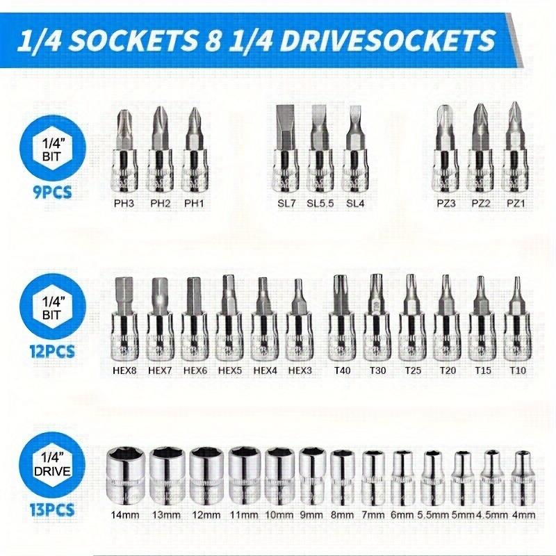 46pcs 1/4\" Drive Mechanic Tool Set Auto Household Repair Standard Depth Sockets Ratchet Torque Wrench Bit Hand Tools Hard Case