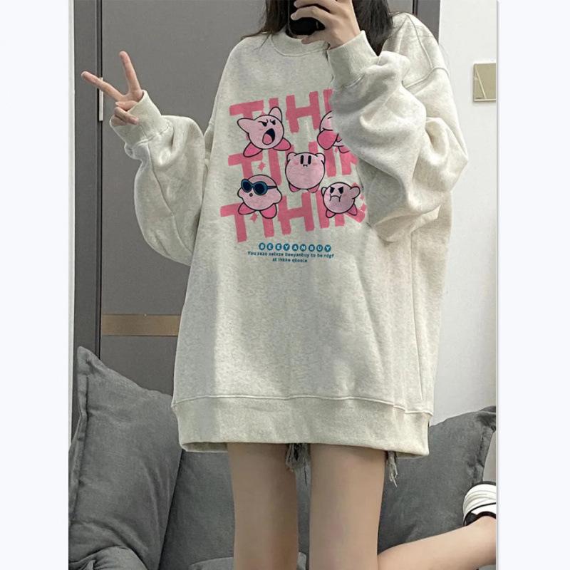 Women's Pure Cotton Hoodie - Thin Round Neck, Plus Velvet, Lazy Style, Loose Fit, Long Sleeve, Trendy for Spring, Autumn, Winter 2025 Collection