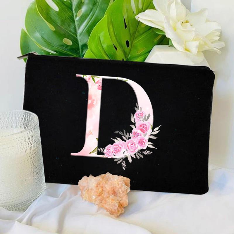 Damen Tasche Make-up Tasche Brautjungfer Make-up Taschen Blumen Alphabet Druck Leinen Reißverschluss Tasche Reise Organizer Etui Mujer Bolsas Kosmetik