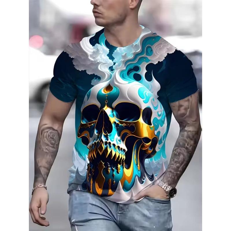 Men's Clothing Skeleton Graphic Print T-Shirt Oversized T Shirt Men Summer Spring Oversized Punk Style Short Sleeve Outdoor Top