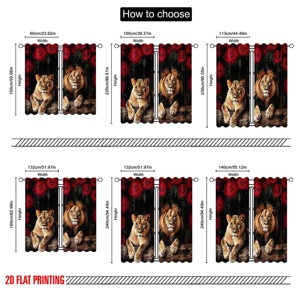 Set Of 2 Flat Printing Curtains Lion Versatile Polyester Without Electricity Holiday Decorations Suitable Home Decor Curtain