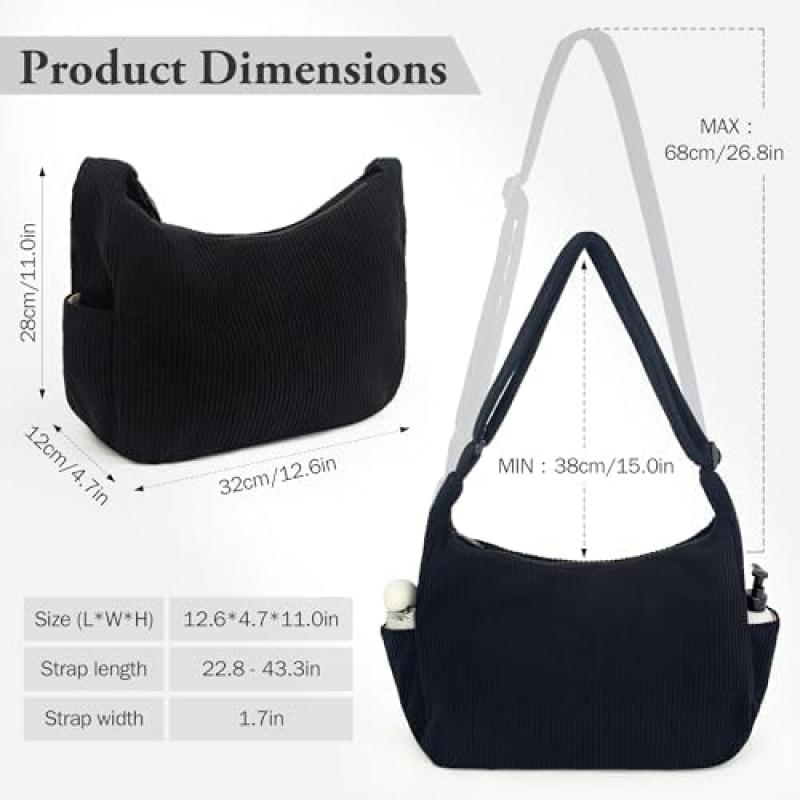 YMIFEEY Borsa a Tote in Velluto a Coste da Donna Grande Shopper con Cerniera, Borsa a Mano da Spalla per Uso Quotidiano Scuola Lavoro Shopping Viaggio
