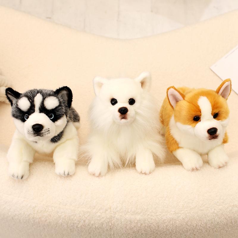 Simulation Pet Husky Corgi Plush Toy Cute Cartoon Animal Labrador Stuffed Doll Home Decor Gifts For Girl