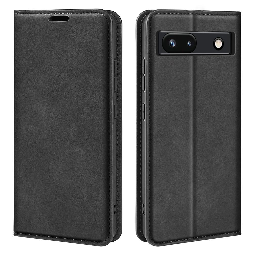 

For Google Pixel 7a Magnetic Auto Closing Wallet Leather Phone Case Skin-touch Stand Anti-drop Shell Black