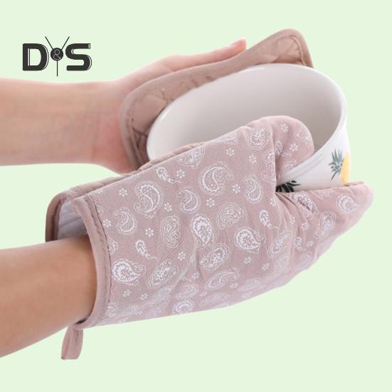 Heat Resistant 2Pcs/Set Baking Mitten Anti Scalding Cotton Flax Hand Protective Potholder Oven Gloves