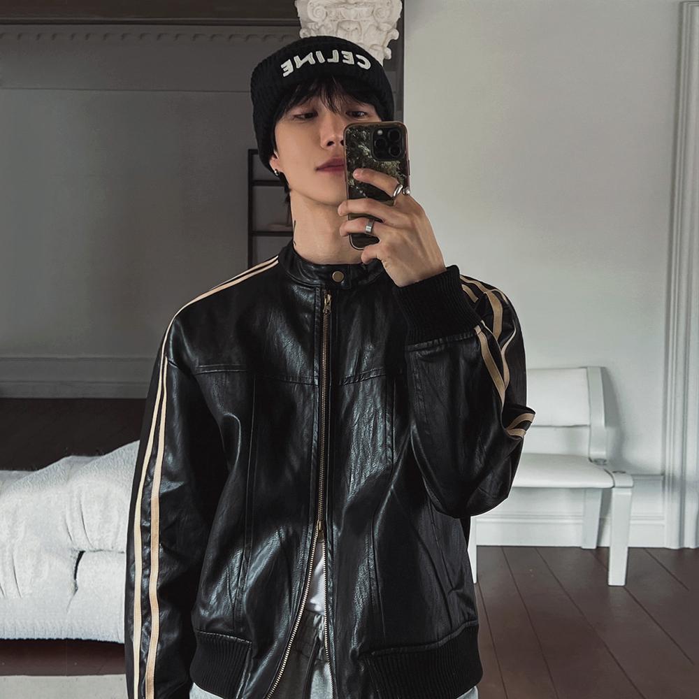 Loose Fit Men`s Biker Leather Jacket