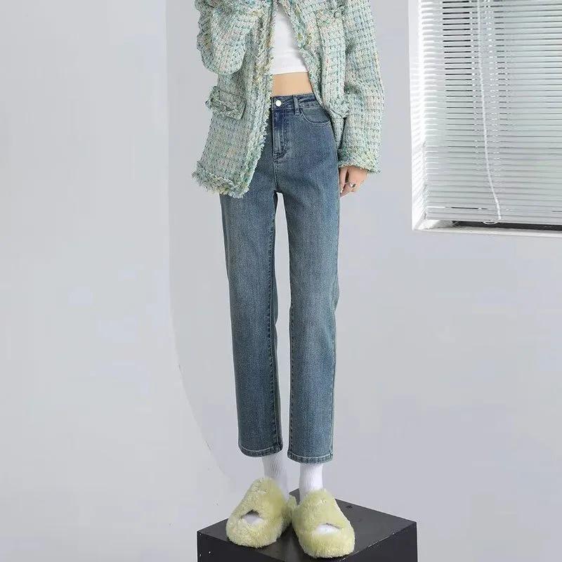 High Waist Women's Straight Jeans: Slim Fit Cigarette Style for Spring & Autumn 2025