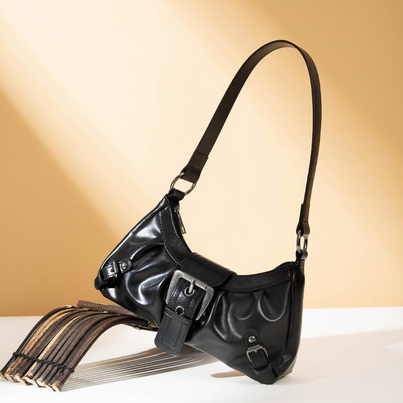Vintage Y2K Buckle Shoulder Bag Retro Distressed Leather Armpit Purse, Casual Streetwear Handbag for Women's Party Dinner Daily