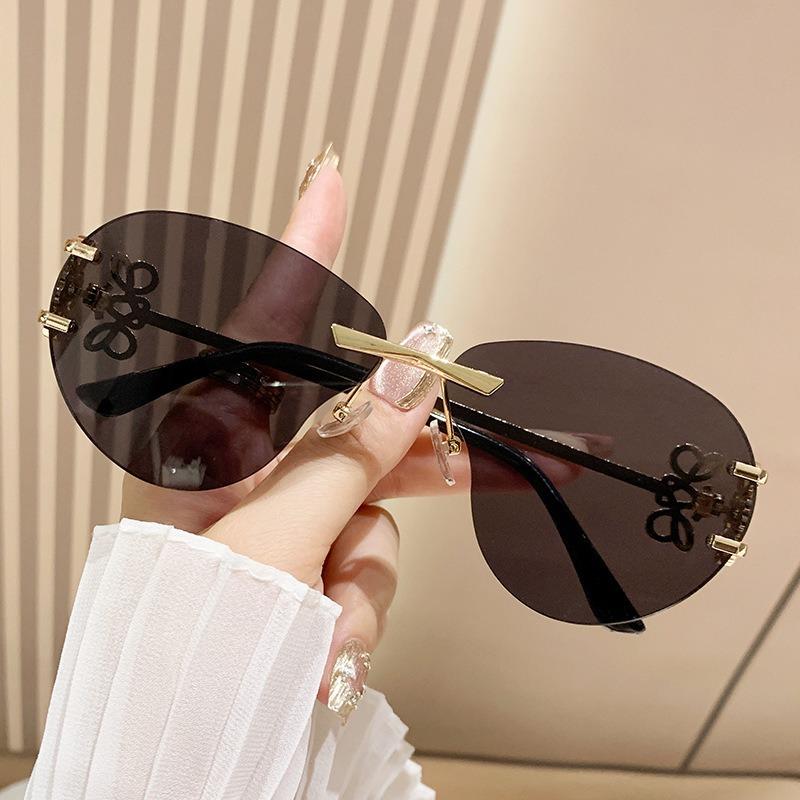 Sunglasses, High-End, Large Frame, Small Face, Sunscreen Glasses, Toad-Shaped Frameless Trimmed Metal Sunglasses