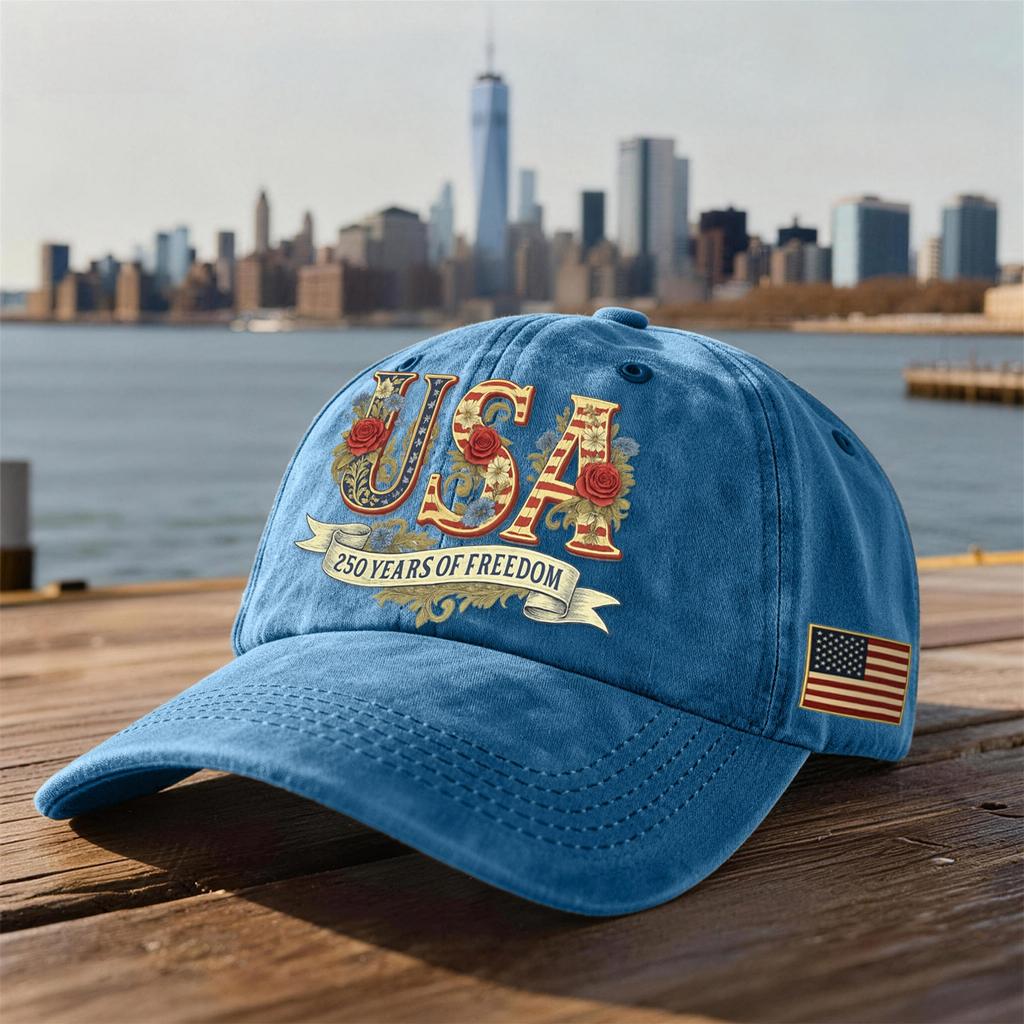 Unisex USA 250th Anniversary Printed Distressed Washed Baseball Cap | Patriotic Vintage Hat For Celebrations