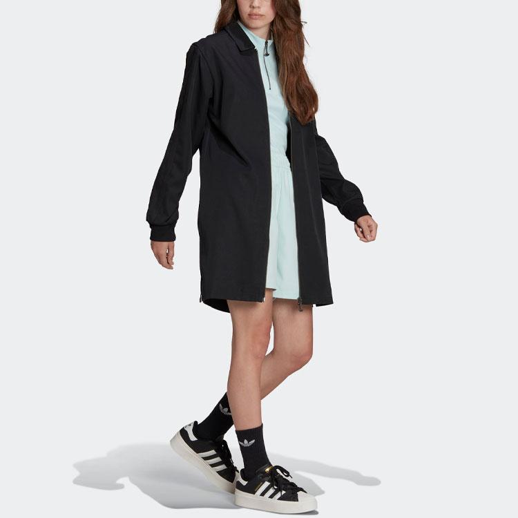 Adidas Originals Adicolor Solid Color Zip Collar Long Sleeve Dress Women dresses Black HN3665