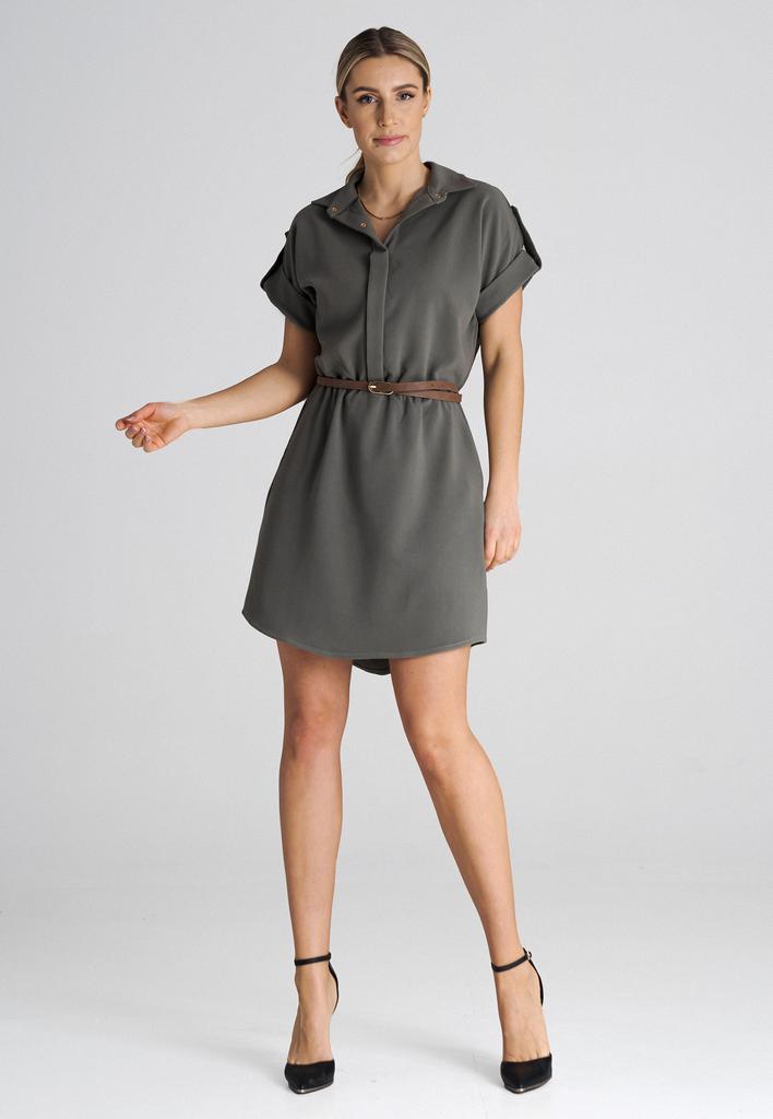 Loose Olive Green Dress with Belt M1001 Size L