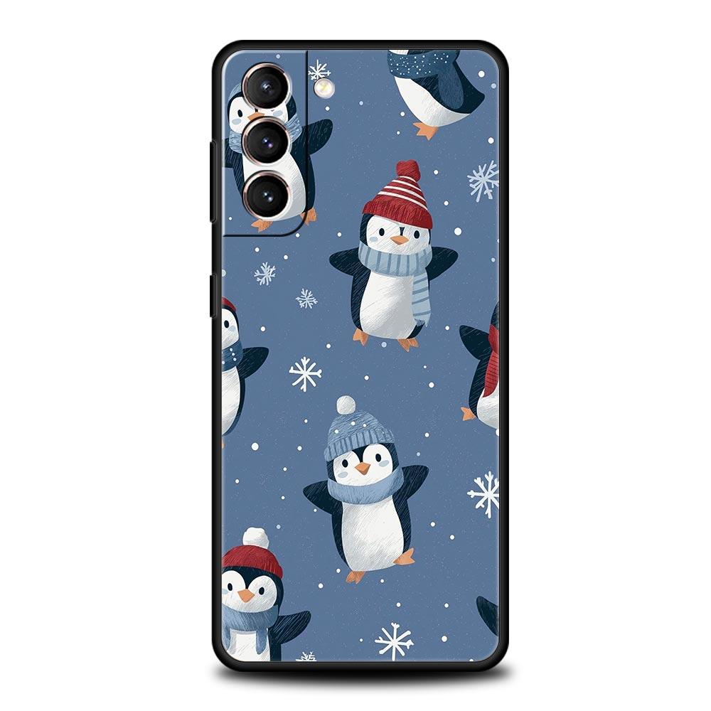 Penguin Kawaii Cute Soft Phone Case For Samsung Galaxy S25 Edge S24 Plus S23 FE S22 S21 S20 Ultra 5G S10 Black Protect Cover