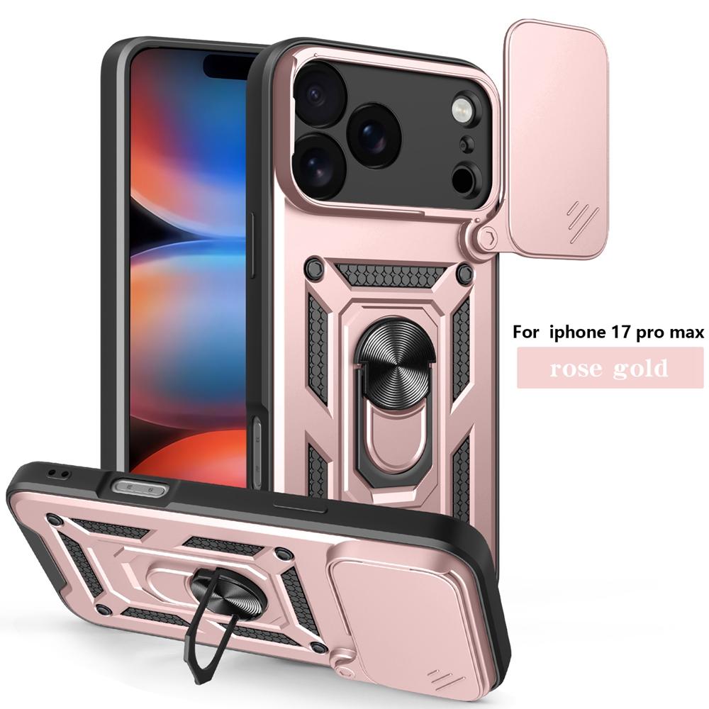 Shockproof Armor Funda For Iphone 17 Pro Max 5G Slide Lens Protect Phone Case For Iphone17 Air Magnetic Ring Holder Cover