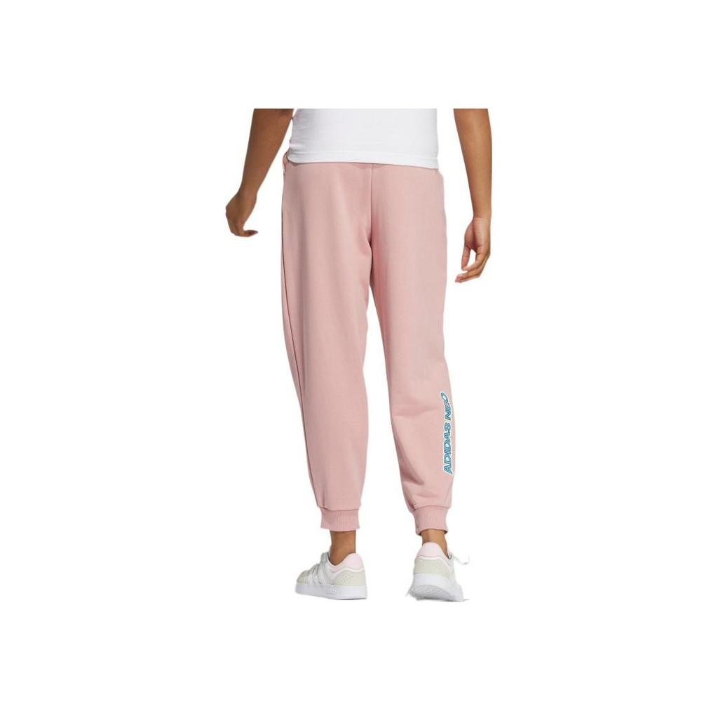Adidas Neo Printed Logo Solid Color Sports Long Pants Women Bottoms Purple Pink HE4481