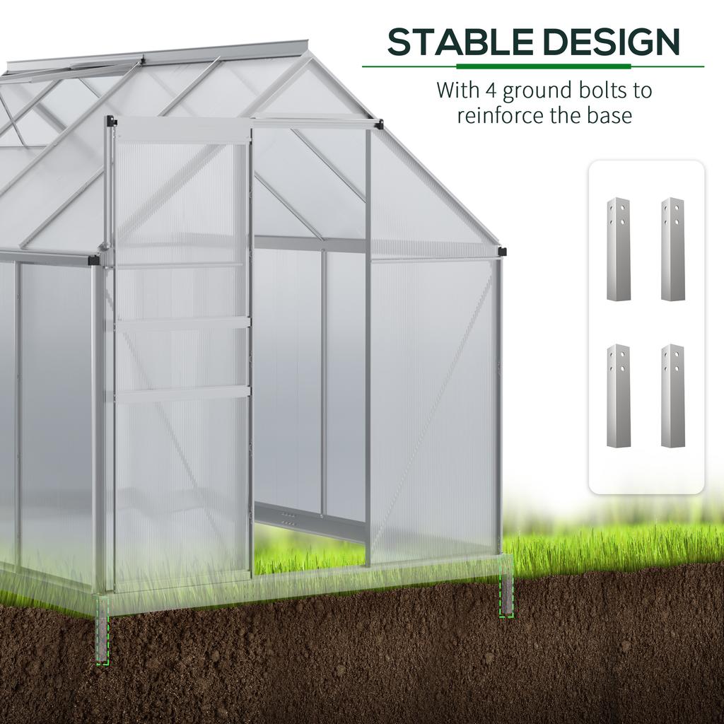 190 X 253 Cm Walk-In Polycarbonate Greenhouse - Silver-Tone