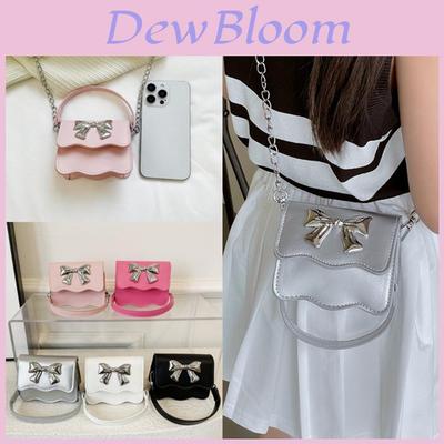 Cute Solid Color Silver Bow Decoration Kid Mini Shoulder Chain Bag For Summer Casual Wear