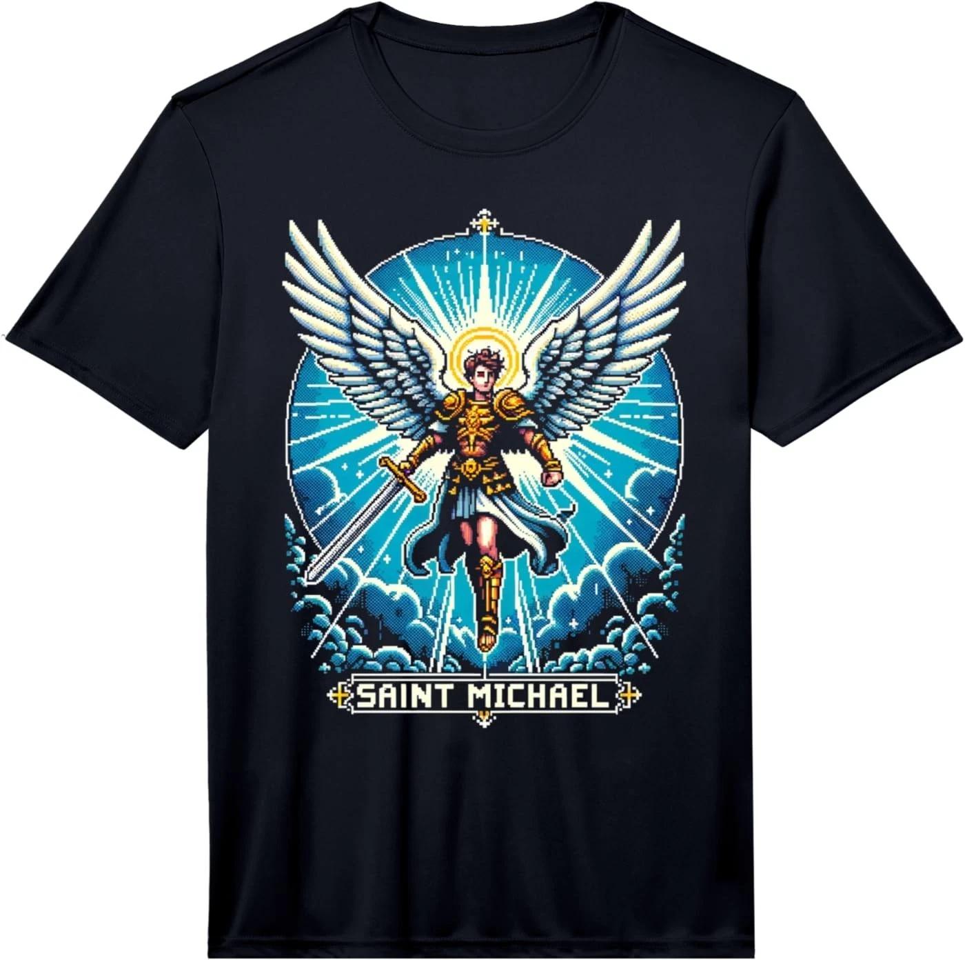 Mens Saint Michael The Archangel Catholic Video Game Performance T-Shirt 3XL