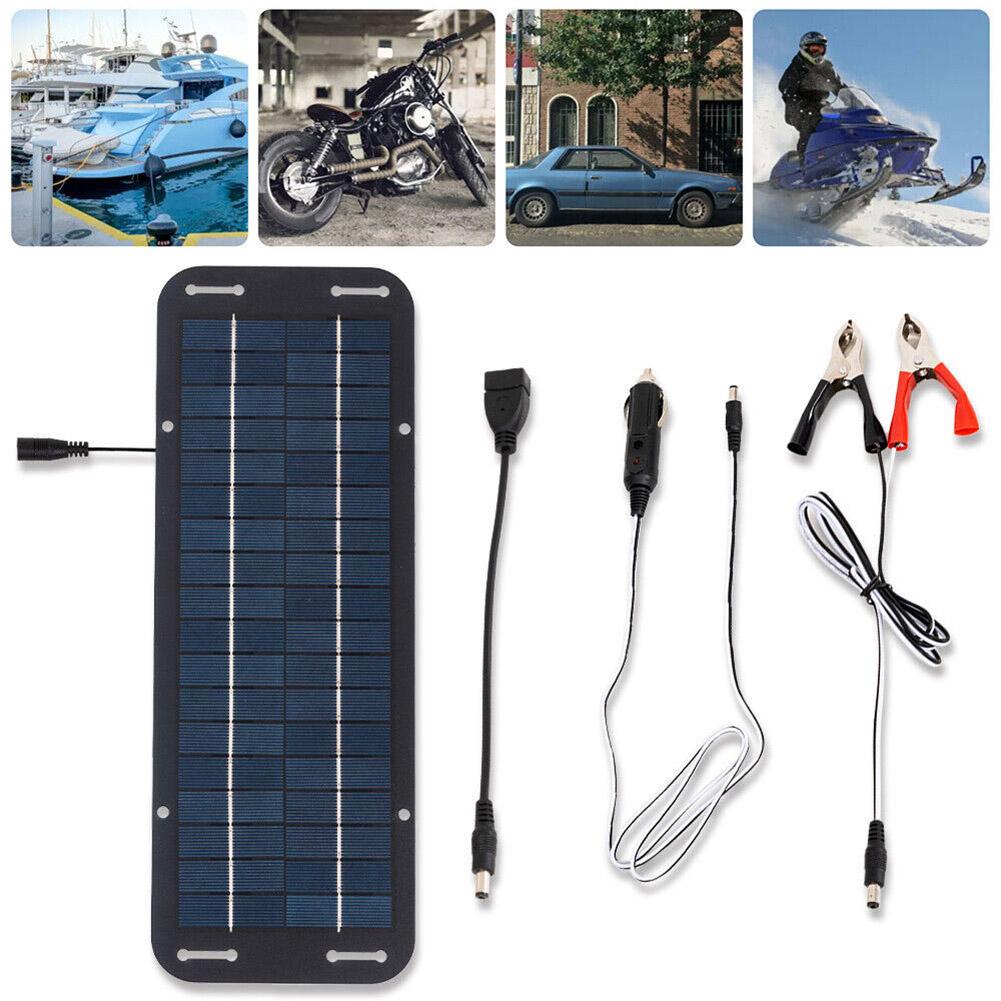 Set 30W Solar Panel 12V Trickle Charger Battery Charger Kit With Double-Headed Clip And USB Female Cable Maintainer Boat Car RV