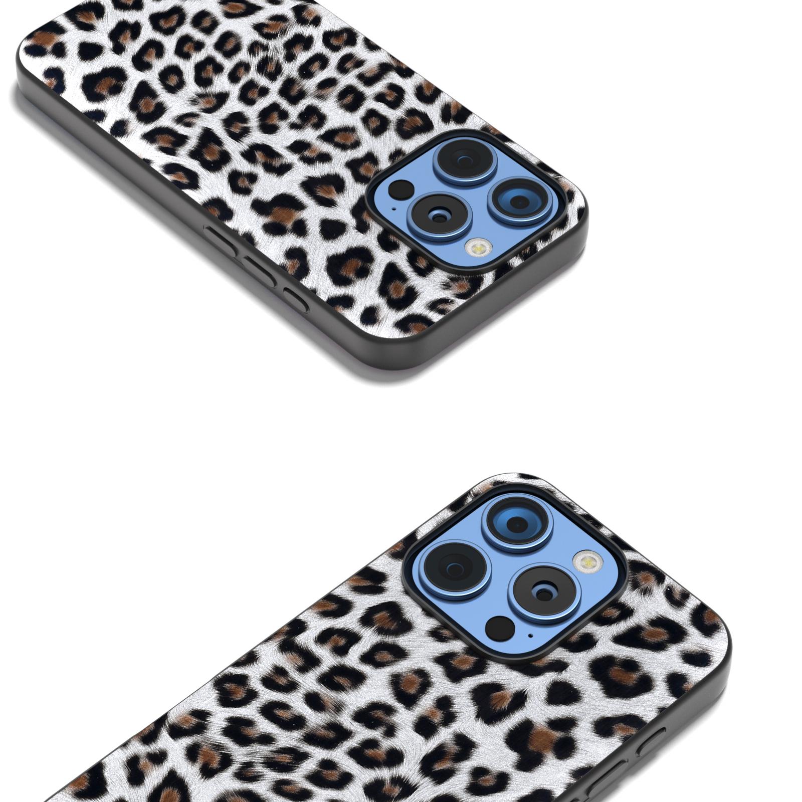 

ABEEL For iPhone 16 Pro Case PU+TPU Back Phone Cover with Leopard Pattern Silver
