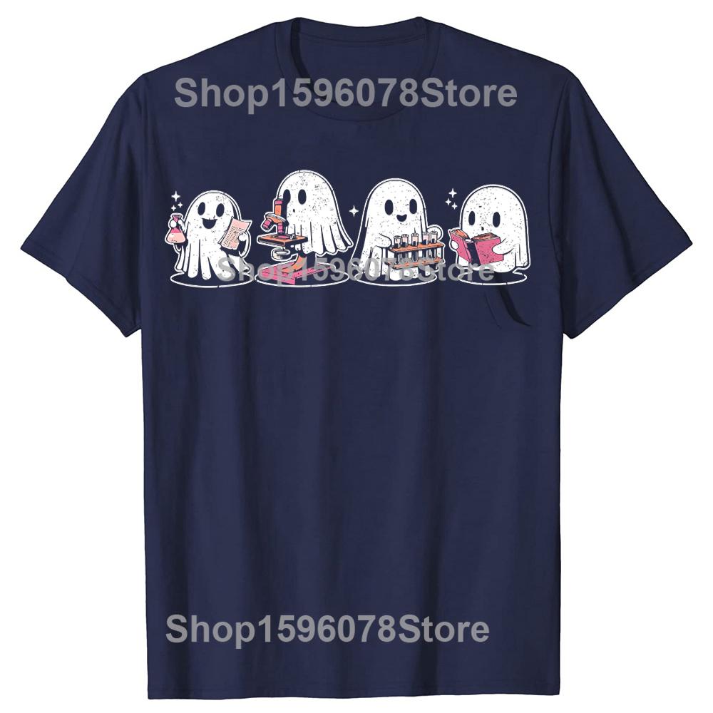 Cute Halloween Science Chemistry Ghost Laboratory Teacher T Shirts Men Cotton Humor Streetwear Short Sleeve Loose Clothing