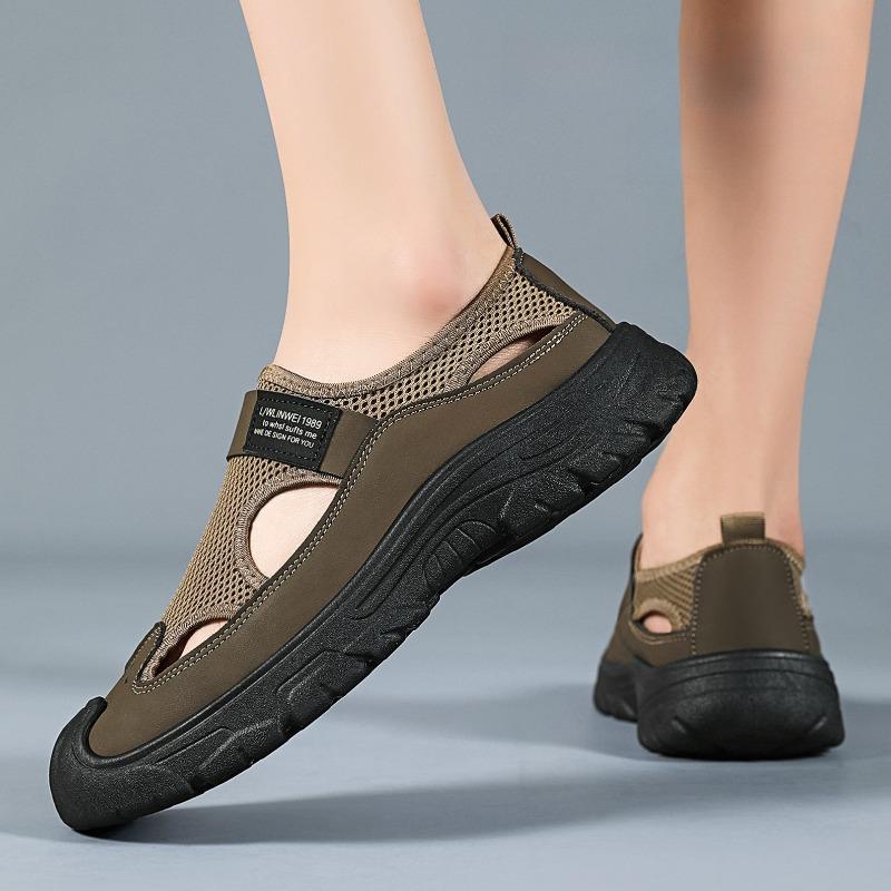 Men Closed Toe Mesh Sandals Soft Sole Elderly Dad Casual Beach Shoes
