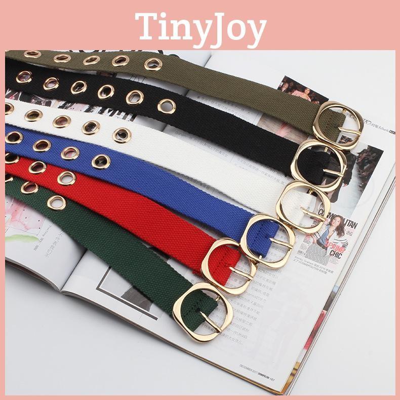 Simple Solid Color Porous Design Women Casual Canvas Belt With Buckle Square
