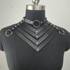 Black Punk Gothic Leather Choker Necklace with Rivets Multi Layer Adjustable Collar for Women Party Cosplay Costume Accessory