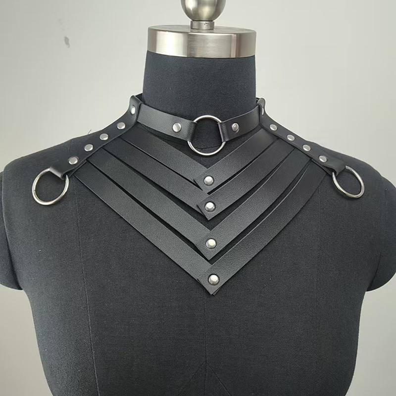 Gothic Faux Leather Choker Punk Rivet Collar With O Ring Adjustable Harness Neckpiece For Women Party Daily Wear And Gift