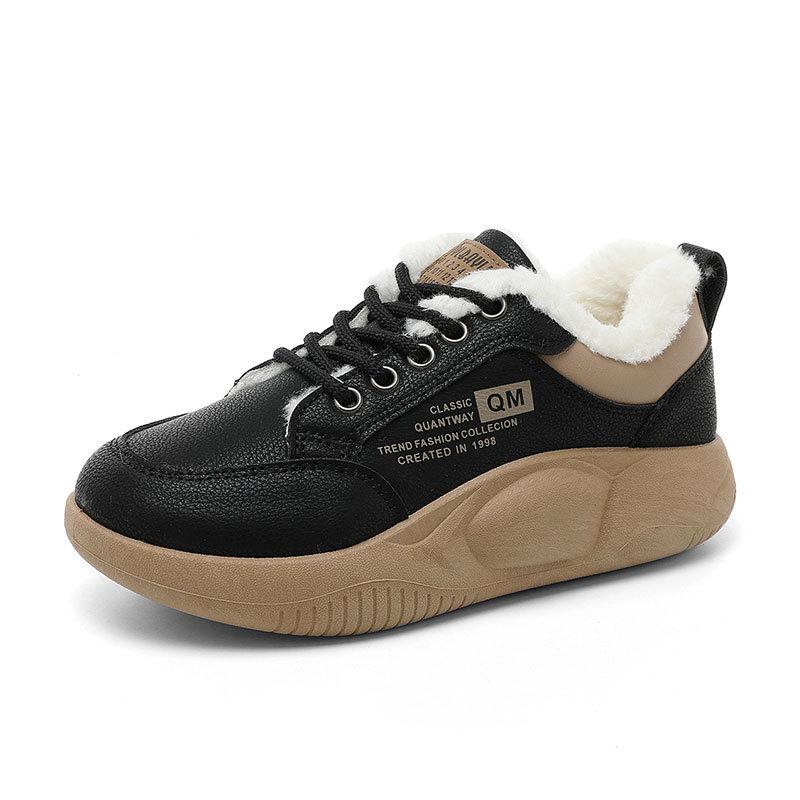 XQ neue Herbst- und Winterschuhe mit dicker Sohle, erhöht, farblich abgestimmt, warm, knöchelhoch, aus Samt, schlicht, aus Baumwolle