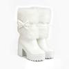 Snow Boots Women'S Sweet Medium Tube Bow Thick Heel Women'S Boots High Heel Hairy Lolita Student Lolita Short Boots