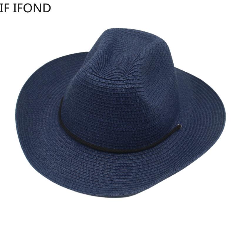 New Western Cowboy Straw Hat For Men Solid Curling Brim Beach Sun Hats Summer Women Panama Cowgirl Jazz Caps