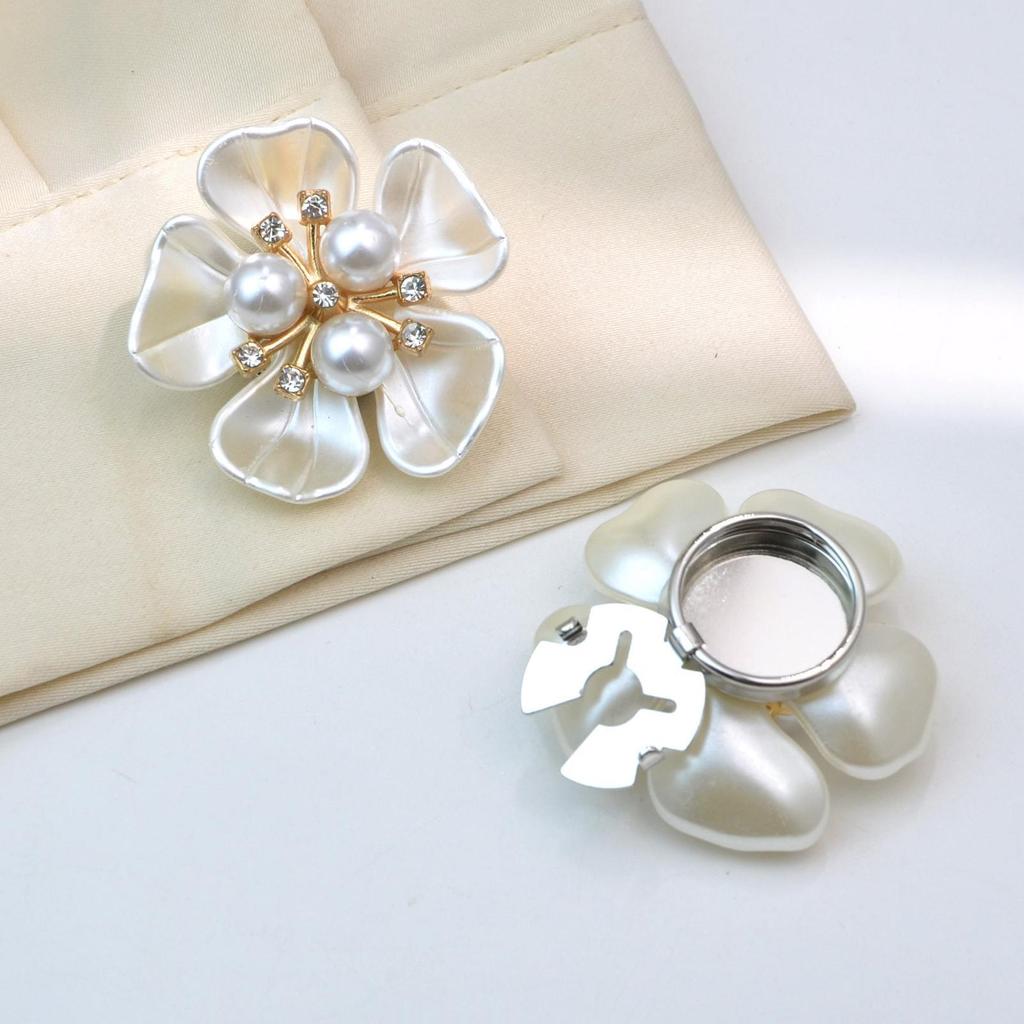 Elegant Button Cover Cufflinks with Flower Faux Pearl Rhinestone Cufflink Button Covers for Women Blouses Tuxedo Shirt Dress