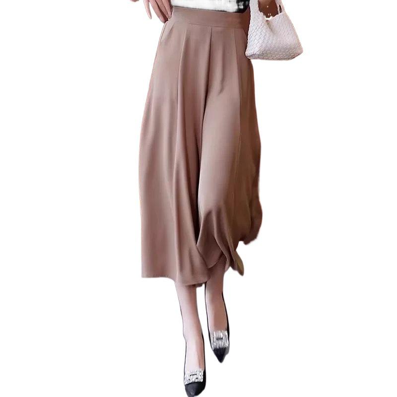 Women's 2026 Summer Ice Silk High Waist Wide-Leg Skirt Pants - Thin, Casual, Seven-Point Style