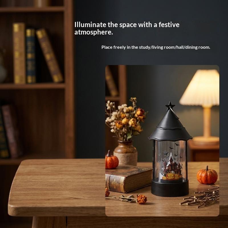 Halloween Led Candle Lantern Pumpkin Ghost Castle Pattern Portable Hanging Wind Lamp Holiday Party Tabletop Decor Props Gift