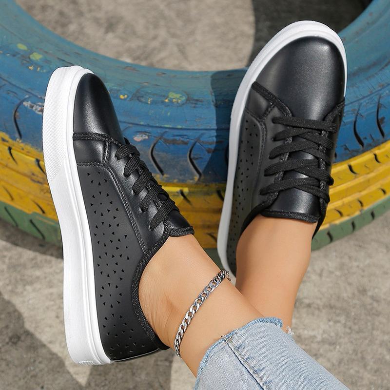 fashion Fashion Hollow Out Platform Sneakers Women Plus Size Lace Up PU Leather Flats Shoes Woman 2024 Autumn Non-Slip Casual Shoes 43