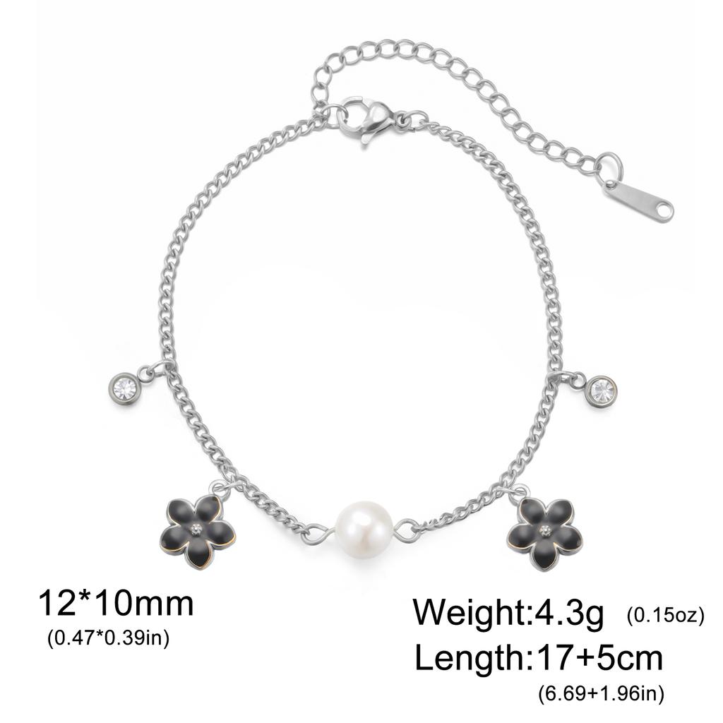 Cazador Enamel Flower Plumeria Imitation Pearl Charms Bracelet Gold Color Women's Bracelet Stainless Steel Jewelry Gift 2026