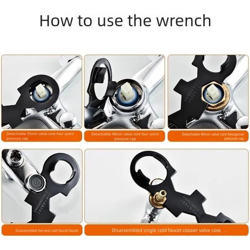 Heavy Duty Multifunctional Stainless Steel Faucet Spool Wrench Thickened Extender for Hot Cold Faucet Plumbing Repair Tool