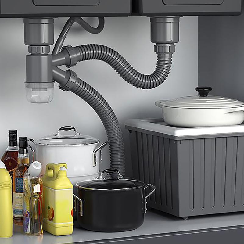 Kitchen Sink Double Basin Drainage Pipe Durable PVC Drain Kit for Home Restaurant Dual Sink Water Outlet Accessory