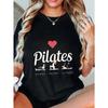 Pilates T Shirt Black Pilates Heart And Poses Print For Workout And Gym Wear