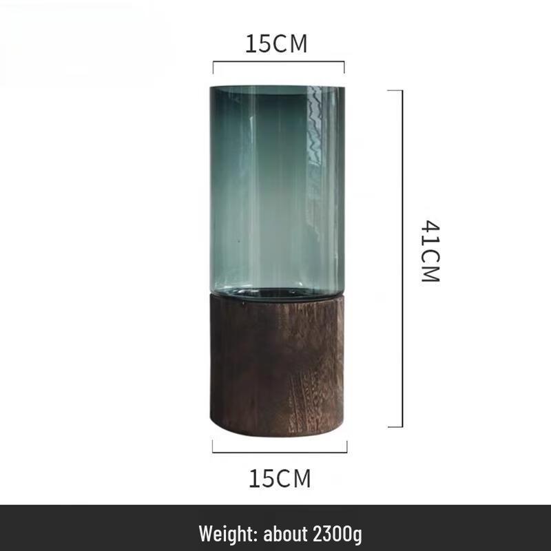 Slender Round Glass Vase with Wood Base