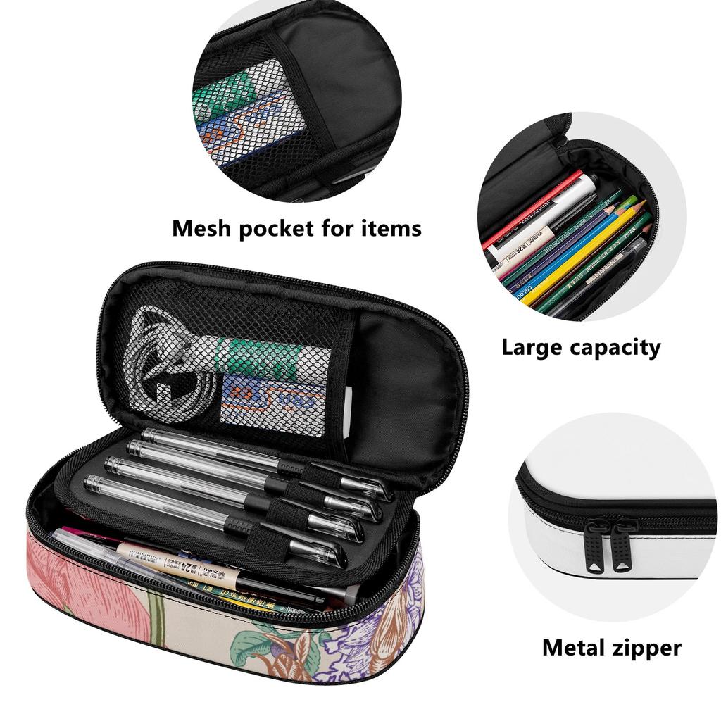 Pencil Bag Roomy Interior 300D Polyester Zip Around Closure with Main Compartment Mesh Pocket and Pen Slots for Teens and Students