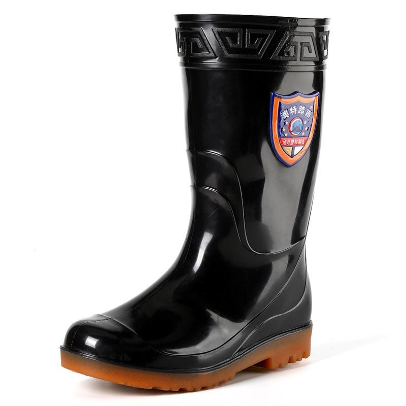 Aote rain tube rain shoes men's black work waterproof shoes middle help labor insurance three-proof rain boots