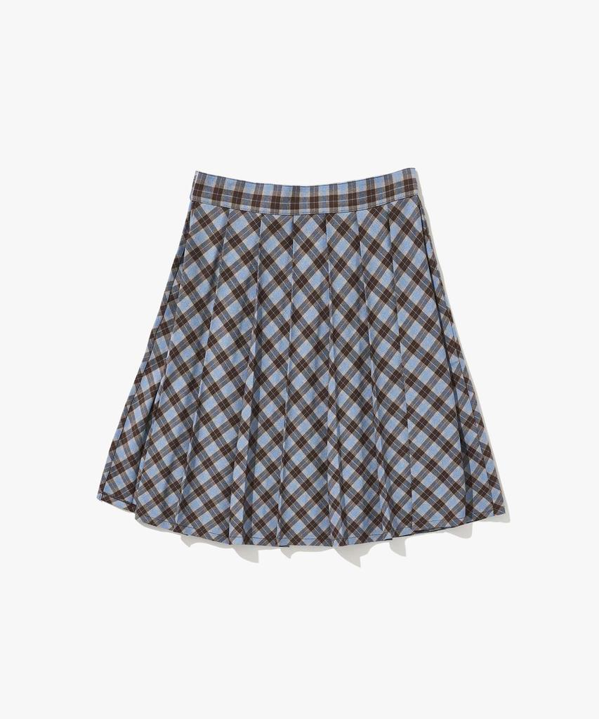 Plack Woman Check Midi Pleated Wrap Skirt Blue